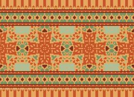 Cross Stitch Border. Embroidery Cross Stitch. Ethnic Patterns. Geometric Ethnic Indian pattern. Native Ethnic pattern.Texture Textile Fabric Clothing Knitwear print. Pixel Horizontal Seamless Vector. vector