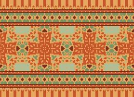 Cross Stitch Border. Embroidery Cross Stitch. Ethnic Patterns. Geometric Ethnic Indian pattern. Native Ethnic pattern.Texture Textile Fabric Clothing Knitwear print. Pixel Horizontal Seamless Vector. vector