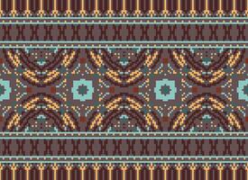 Cross Stitch Embroidery. Ethnic Patterns. Native Style. Traditional Design for texture, textile, fabric, clothing, Knitwear, print. Geometric Pixel Horizontal Seamless Vector. vector