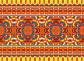 Cross Stitch Embroidery. Ethnic Patterns. Native Style. Traditional Design for texture, textile, fabric, clothing, Knitwear, print. Geometric Pixel Horizontal Seamless Vector. vector