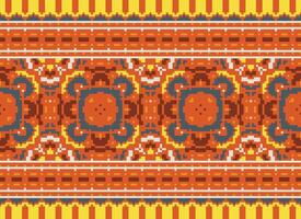 Cross Stitch Embroidery. Ethnic Patterns. Native Style. Traditional Design for texture, textile, fabric, clothing, Knitwear, print. Geometric Pixel Horizontal Seamless Vector. vector