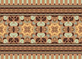 Cross Stitch Border. Embroidery Cross Stitch. Ethnic Patterns. Geometric Ethnic Indian pattern. Native Ethnic pattern.Texture Textile Fabric Clothing Knitwear print. Pixel Horizontal Seamless Vector. vector