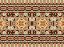 Cross Stitch Border. Embroidery Cross Stitch. Ethnic Patterns. Geometric Ethnic Indian pattern. Native Ethnic pattern.Texture Textile Fabric Clothing Knitwear print. Pixel Horizontal Seamless Vector. vector