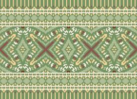 Cross Stitch Border. Embroidery Cross Stitch. Ethnic Patterns. Geometric Ethnic Indian pattern. Native Ethnic pattern.Texture Textile Fabric Clothing Knitwear print. Pixel Horizontal Seamless Vector. vector