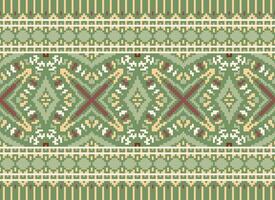 Cross Stitch Border. Embroidery Cross Stitch. Ethnic Patterns. Geometric Ethnic Indian pattern. Native Ethnic pattern.Texture Textile Fabric Clothing Knitwear print. Pixel Horizontal Seamless Vector. vector