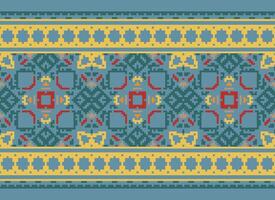 Cross Stitch Embroidery. Ethnic Patterns. Native Style. Traditional Design for texture, textile, fabric, clothing, Knitwear, print. Geometric Pixel Horizontal Seamless Vector. vector