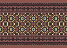 A Floral pixel art pattern on grey background.geometric ethnic oriental embroidery vector illustration. pixel style, abstract background, cross stitch.design for texture, fabric, cloth, scarf, print
