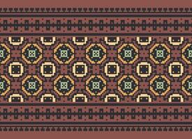 A Floral pixel art pattern on grey background.geometric ethnic oriental embroidery vector illustration. pixel style, abstract background, cross stitch.design for texture, fabric, cloth, scarf, print