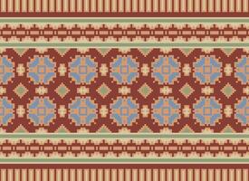 A Floral pixel art pattern on grey background.geometric ethnic oriental embroidery vector illustration. pixel style, abstract background, cross stitch.design for texture, fabric, cloth, scarf, print