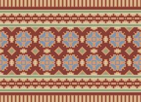 A Floral pixel art pattern on grey background.geometric ethnic oriental embroidery vector illustration. pixel style, abstract background, cross stitch.design for texture, fabric, cloth, scarf, print