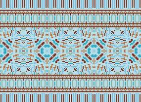 Cross Stitch pattern with Floral Designs. Traditional cross stitch needlework. Geometric Ethnic pattern, Embroidery, Textile ornamentation, fabric, Hand stitched pattern, Cultural stitching pixel art. vector