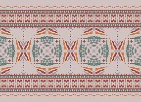 Cross Stitch Border. Embroidery Cross Stitch. Ethnic Patterns. Geometric Ethnic Indian pattern. Native Ethnic pattern.Texture Textile Fabric Clothing Knitwear print. Pixel Horizontal Seamless Vector. vector