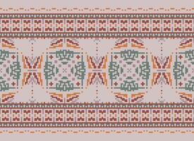 Cross Stitch Border. Embroidery Cross Stitch. Ethnic Patterns. Geometric Ethnic Indian pattern. Native Ethnic pattern.Texture Textile Fabric Clothing Knitwear print. Pixel Horizontal Seamless Vector. vector