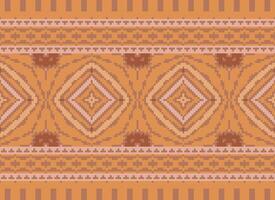 Cross Stitch Border. Embroidery Cross Stitch. Ethnic Patterns. Geometric Ethnic Indian pattern. Native Ethnic pattern.Texture Textile Fabric Clothing Knitwear print. Pixel Horizontal Seamless Vector. vector