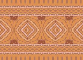 Cross Stitch Border. Embroidery Cross Stitch. Ethnic Patterns. Geometric Ethnic Indian pattern. Native Ethnic pattern.Texture Textile Fabric Clothing Knitwear print. Pixel Horizontal Seamless Vector. vector