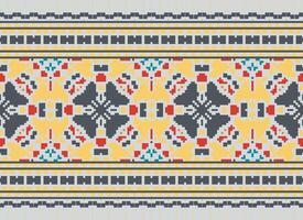 Cross Stitch Border. Embroidery Cross Stitch. Ethnic Patterns. Geometric Ethnic Indian pattern. Native Ethnic pattern.Texture Textile Fabric Clothing Knitwear print. Pixel Horizontal Seamless Vector. vector