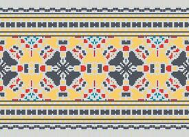 Cross Stitch Border. Embroidery Cross Stitch. Ethnic Patterns. Geometric Ethnic Indian pattern. Native Ethnic pattern.Texture Textile Fabric Clothing Knitwear print. Pixel Horizontal Seamless Vector. vector