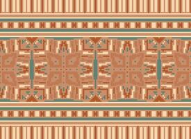 Cross Stitch Border. Embroidery Cross Stitch. Ethnic Patterns. Geometric Ethnic Indian pattern. Native Ethnic pattern.Texture Textile Fabric Clothing Knitwear print. Pixel Horizontal Seamless Vector. vector