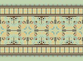 Cross Stitch Border. Embroidery Cross Stitch. Ethnic Patterns. Geometric Ethnic Indian pattern. Native Ethnic pattern.Texture Textile Fabric Clothing Knitwear print. Pixel Horizontal Seamless Vector. vector