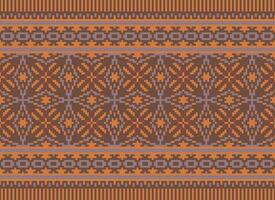 A Floral pixel art pattern on grey background.geometric ethnic oriental embroidery vector illustration. pixel style, abstract background, cross stitch.design for texture, fabric, cloth, scarf, print