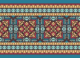 Cross Stitch Border. Embroidery Cross Stitch. Ethnic Patterns. Geometric Ethnic Indian pattern. Native Ethnic pattern.Texture Textile Fabric Clothing Knitwear print. Pixel Horizontal Seamless Vector. vector