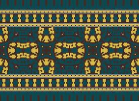 Cross Stitch Embroidery. Ethnic Patterns. Native Style. Traditional Design for texture, textile, fabric, clothing, Knitwear, print. Geometric Pixel Horizontal Seamless Vector. vector