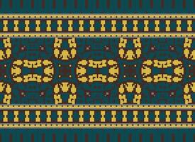 Cross Stitch Embroidery. Ethnic Patterns. Native Style. Traditional Design for texture, textile, fabric, clothing, Knitwear, print. Geometric Pixel Horizontal Seamless Vector. vector