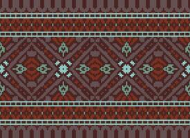 Cross Stitch Embroidery. Ethnic Patterns. Native Style. Traditional Design for texture, textile, fabric, clothing, Knitwear, print. Geometric Pixel Horizontal Seamless Vector. vector