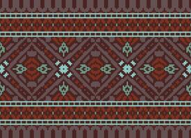 Cross Stitch Embroidery. Ethnic Patterns. Native Style. Traditional Design for texture, textile, fabric, clothing, Knitwear, print. Geometric Pixel Horizontal Seamless Vector. vector