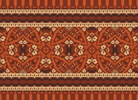 Pixel Cross Stitch pattern with Floral Designs. Traditional cross stitch needlework. Geometric Ethnic pattern, Embroidery, Textile ornamentation, fabric, Hand stitched pattern, pixel art. vector