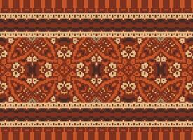 Pixel Cross Stitch pattern with Floral Designs. Traditional cross stitch needlework. Geometric Ethnic pattern, Embroidery, Textile ornamentation, fabric, Hand stitched pattern, pixel art. vector