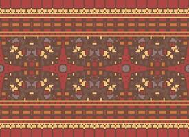 Cross Stitch Border. Embroidery Cross Stitch. Ethnic Patterns. Geometric Ethnic Indian pattern. Native Ethnic pattern.Texture Textile Fabric Clothing Knitwear print. Pixel Horizontal Seamless Vector. vector