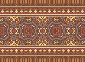 Cross Stitch Border. Embroidery Cross Stitch. Ethnic Patterns. Geometric Ethnic Indian pattern. Native Ethnic pattern.Texture Textile Fabric Clothing Knitwear print. Pixel Horizontal Seamless Vector. vector