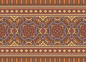 Cross Stitch Border. Embroidery Cross Stitch. Ethnic Patterns. Geometric Ethnic Indian pattern. Native Ethnic pattern.Texture Textile Fabric Clothing Knitwear print. Pixel Horizontal Seamless Vector. vector