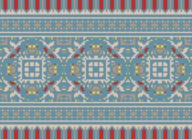 Cross Stitch Embroidery. Ethnic Patterns. Native Style. Traditional Design for texture, textile, fabric, clothing, Knitwear, print. Geometric Pixel Horizontal Seamless Vector. vector