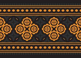 Pixel Cross Stitch pattern with Floral Designs. Traditional cross stitch needlework. Geometric Ethnic pattern, Embroidery, Textile ornamentation, fabric, Hand stitched pattern, Cultural stitching vector