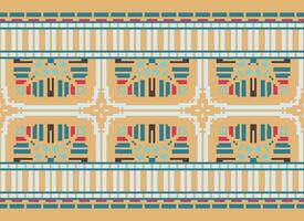 Cross Stitch Border. Embroidery Cross Stitch. Ethnic Patterns. Geometric Ethnic Indian pattern. Native Ethnic pattern.Texture Textile Fabric Clothing Knitwear print. Pixel Horizontal Seamless Vector. vector