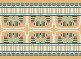 Cross Stitch Border. Embroidery Cross Stitch. Ethnic Patterns. Geometric Ethnic Indian pattern. Native Ethnic pattern.Texture Textile Fabric Clothing Knitwear print. Pixel Horizontal Seamless Vector. vector