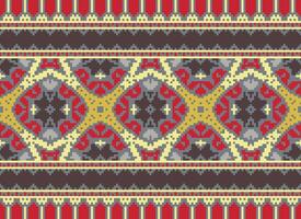 Cross Stitch Embroidery. Ethnic Patterns. Native Style. Traditional Design for texture, textile, fabric, clothing, Knitwear, print. Geometric Pixel Horizontal Seamless Vector. vector