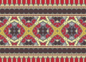 Cross Stitch Embroidery. Ethnic Patterns. Native Style. Traditional Design for texture, textile, fabric, clothing, Knitwear, print. Geometric Pixel Horizontal Seamless Vector. vector