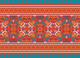 Cross Stitch Border. Embroidery Cross Stitch. Ethnic Patterns. Geometric Ethnic Indian pattern. Native Ethnic pattern.Texture Textile Fabric Clothing Knitwear print. Pixel Horizontal Seamless Vector. vector