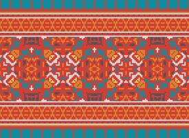 Cross Stitch Border. Embroidery Cross Stitch. Ethnic Patterns. Geometric Ethnic Indian pattern. Native Ethnic pattern.Texture Textile Fabric Clothing Knitwear print. Pixel Horizontal Seamless Vector. vector