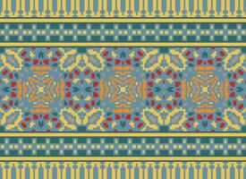 Cross Stitch Embroidery. Ethnic Patterns. Native Style. Traditional Design for texture, textile, fabric, clothing, Knitwear, print. Geometric Pixel Horizontal Seamless Vector. vector