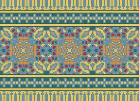 Cross Stitch Embroidery. Ethnic Patterns. Native Style. Traditional Design for texture, textile, fabric, clothing, Knitwear, print. Geometric Pixel Horizontal Seamless Vector. vector