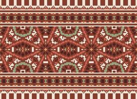 Cross Stitch Border. Embroidery Cross Stitch. Ethnic Patterns. Geometric Ethnic Indian pattern. Native Ethnic pattern.Texture Textile Fabric Clothing Knitwear print. Pixel Horizontal Seamless Vector. vector