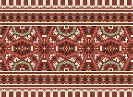 Cross Stitch Border. Embroidery Cross Stitch. Ethnic Patterns. Geometric Ethnic Indian pattern. Native Ethnic pattern.Texture Textile Fabric Clothing Knitwear print. Pixel Horizontal Seamless Vector. vector