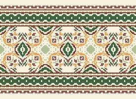 Cross Stitch Border. Embroidery Cross Stitch. Ethnic Patterns. Geometric Ethnic Indian pattern. Native Ethnic pattern.Texture Textile Fabric Clothing Knitwear print. Pixel Horizontal Seamless Vector. vector