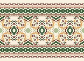 Cross Stitch Border. Embroidery Cross Stitch. Ethnic Patterns. Geometric Ethnic Indian pattern. Native Ethnic pattern.Texture Textile Fabric Clothing Knitwear print. Pixel Horizontal Seamless Vector. vector