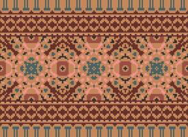 Pixel Ethnic pattern vector background. seamless pattern traditional, Design for background, wallpaper, Batik, fabric, carpet, clothing, wrapping, and textile.ethnic pattern Vector illustration.