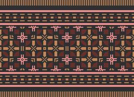Pixel Cross Stitch pattern with Floral Designs. Traditional cross stitch needlework. Geometric Ethnic pattern, Embroidery, Textile ornamentation, fabric, Hand stitched pattern, pixel art. vector